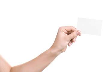 Fototapeta premium Woman hands and blank business card.