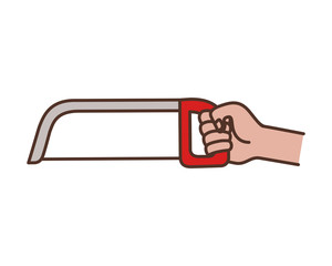 hand with saw tool isolated icon