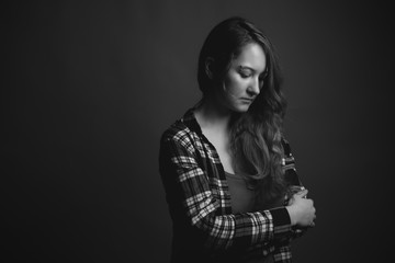 Portrait of a sad woman. Black and white