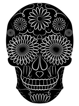 illustration, book, cover, magazine, print, vector, design, object, isolated, black, white, image, skull, symbol, idol, death, worship, culture, religion, traditional, folklore, Latin American, Mexica