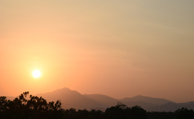 Yellow gold sky evening In tropical countries summer