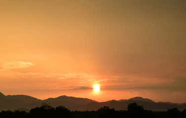 Yellow gold sky evening In tropical countries summer