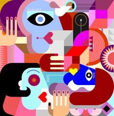 Poster Drie mensen abstracte kunst vectorillustratie ©  danjazzia