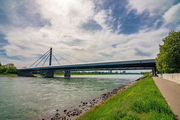 Roofed Rheinbrücke while it is refurbished, Karlsruhe, Germany, April 2019