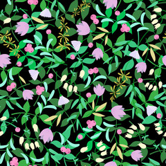 flowers,green leaves on the black background.Summer floral vector