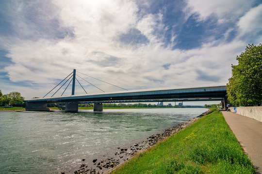 Roofed Rheinbr&uuml;cke while it is refurbished, Karlsruhe, Germany, April 2019