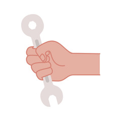 hand with wrench tool isolated icon