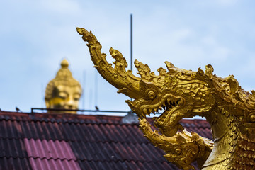 Fototapeta na wymiar The great naga statue on the staircase to the Buddhist temple.Thailand.