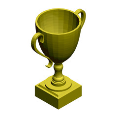 Polygonal gold cup. Isometric view. 3D. Vector illustration