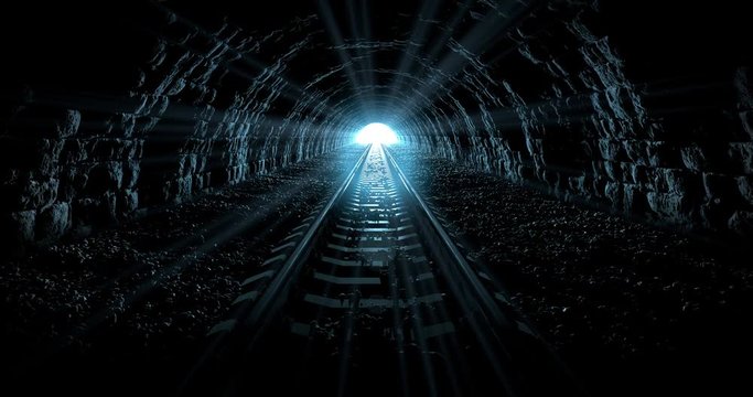 Moving through a railway tunnel towards the light, 3D looping animation