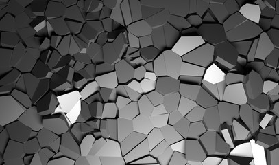 Fototapeta na wymiar Abstract 3d rendering of cracked surface. Background with broken shape. Wall destruction. Explosion with debris, 3D illustration. 