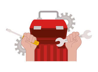 hand with construction tool box icon