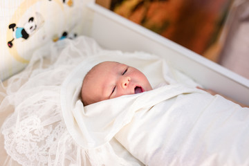 Newborn baby. Little child in medicine hospital. Medical health care. Doctor pediatrician. Small kid, infant in clinic. Healthy little kid shortly after birth