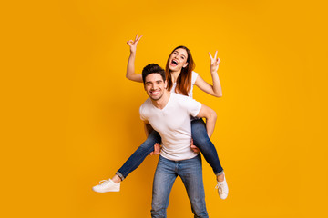 Portrait of his he her she two nice lovely charming attractive playful cheerful positive people...