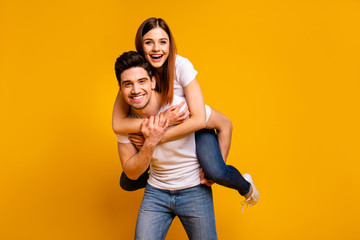 Portrait of his he her she two nice attractive adorable cheerful optimistic tender people wife...