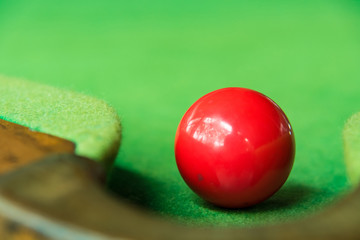 Close up snooker ball on the green snooker table.