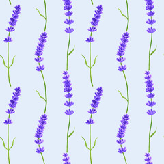 Naklejka premium Lavender flowers. Seamless pattern. Hand drawn watercolor illustration. Texture for print, fabric, textile, wallpaper.