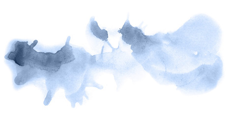 Abstract watercolor background hand-drawn on paper. Volumetric smoke elements. Navy blue color. For design, web, card, text, decoration, surfaces.