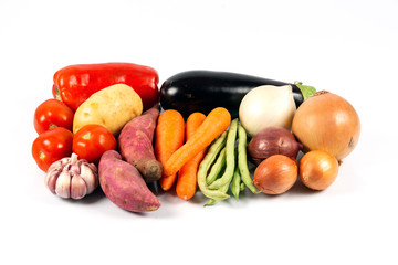 Raw vegetables isolated over white background