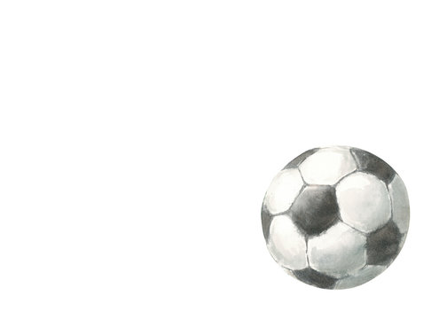 soccer ball scores watercolor illustration, black and white color