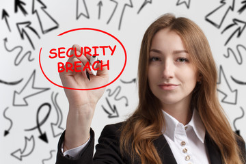 Business, technology, internet and networking concept. Young entrepreneur showing keyword: Security...