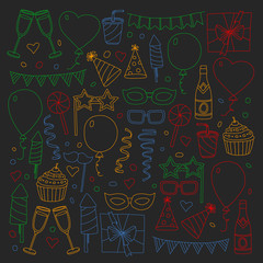 Vector pattern with bithday icons. Holiday and celebration.