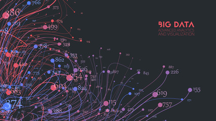 Vector abstract colorful big data information threads visualization. Social network, financial analysis of complex databases. Visual information complexity clarification. Strabge intricate data cloud