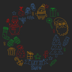 Christmas element in doodle kids drawing style. Vector pattern.
