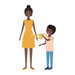 woman with son and trumpet avatar character