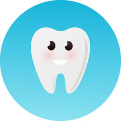 Cute healthy shiny cartoon tooth character, childrens dentistry concept vector Illustration. Happy tooth smiles on blue background
