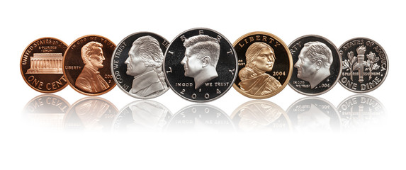 United states proof coins set isolated on white