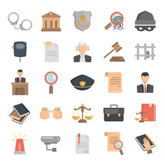 Justice and law color flat icons set for web and mobile design