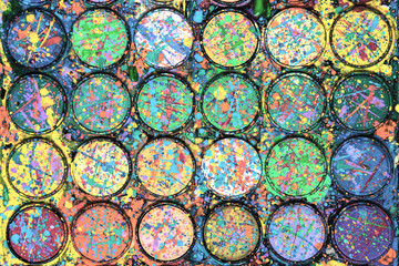 Watercolour paint palette. Colourful paint splash. Artistic background