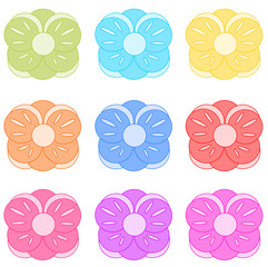 Set of colorful flowers, isolated vector elements on the white background, flat style, floral objects for greeting card, pattern, banner, packaging, print and other