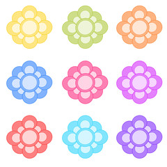 Set of colorful flowers, isolated vector elements on the white background, flat style, floral objects for greeting card, pattern, banner, packaging, print and other