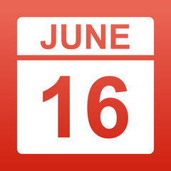 June 16. White calendar on a colored background. Day on the calendar. Red background with gradient. Simple vector illustration.