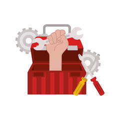 hand with construction tool box icon