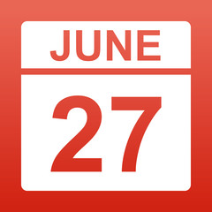 June 27. White calendar on a colored background. Day on the calendar. Red background with gradient. Simple vector illustration.