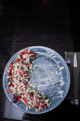 salad vegetable plate fork food menu in a restaurant
