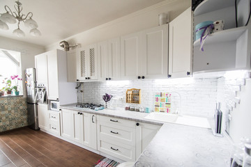 New modern white kitchen interior, Kitchen interiors.