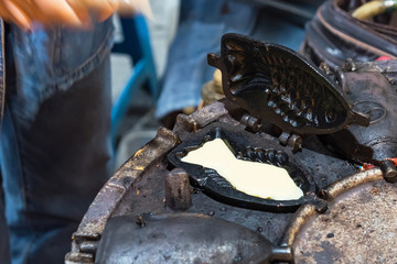 Taiyaki, fish shape cake Japanese street food.Thailand.