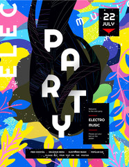 Night party. Vector gradient abstract background for poster, flyer or cover. Psychedelic illustration for clubs, DJ, electronic techno music, festival, etc