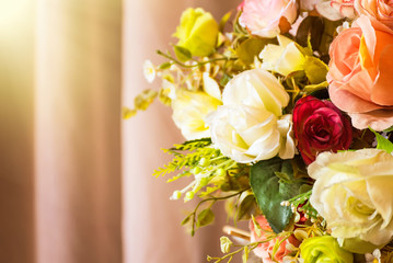Bright and beautiful colors of plastic flowers.Thailand.