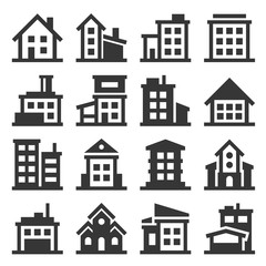 Building Icons Set on White Background. Vector