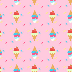 Seamless pattern of Ice cream cones. Vector. Summer dessert.