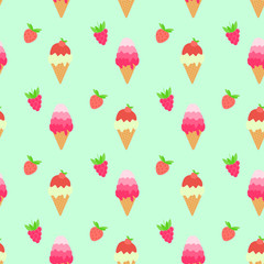 Fototapeta na wymiar Seamless pattern of Ice cream cones. Vector. Summer dessert.