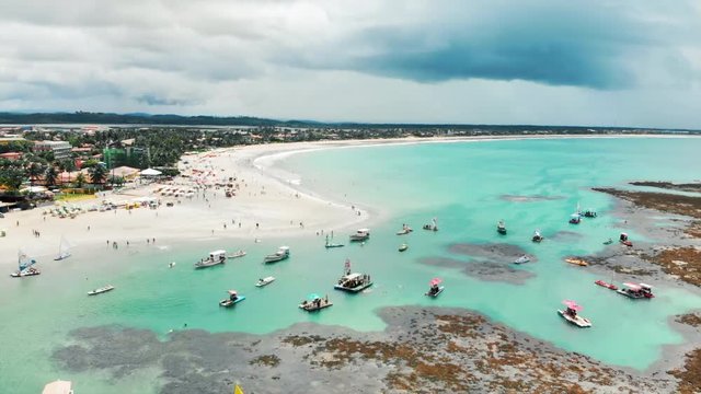 Aerial Pan: Amazing Tropical Beach of Picturesque Town in Porto de Galinhas, Brazil