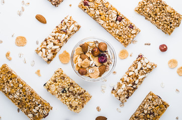 Museli, cereal, granola protein energy bars