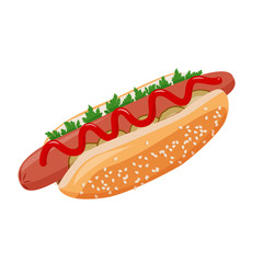 Hot dog isolated vector illustration. Fast food image for restaurant menu.