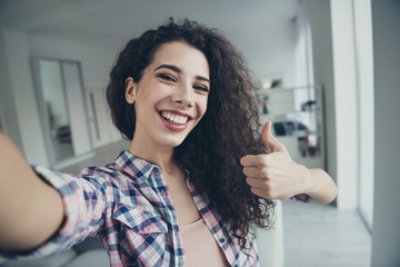 Self-portrait of her she nice-looking winsome fascinating sweet fashionable attractive lovely...